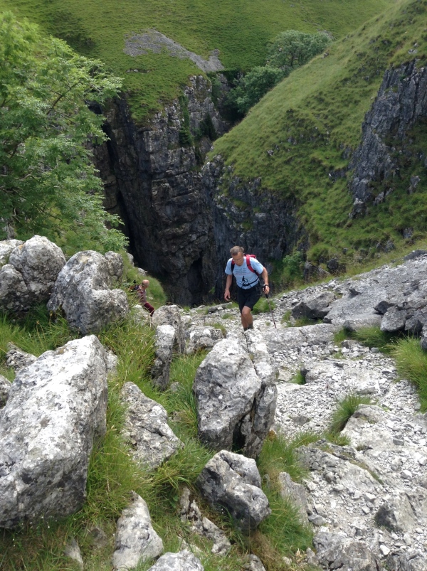 Finishing the steep ascent after an exhilarating experience in Gordale Scar